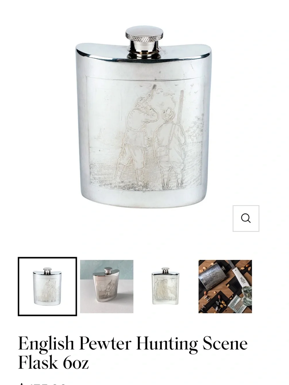 RARE Sheffield Rose English Pewter Hip Flask - Hunting Scene